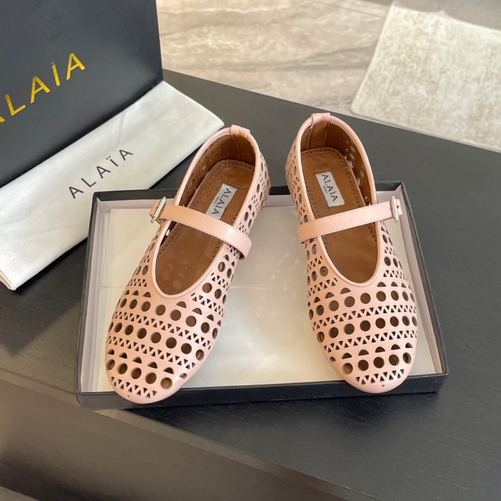 Alaia Pink Perforated Mary Jane Flats - Picture 3 of 8
